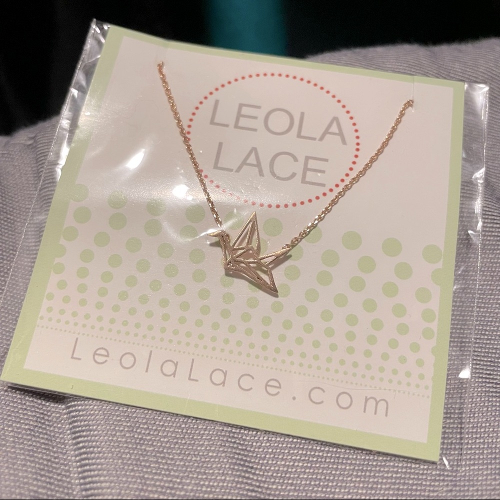 NWT Leola Lace rose gold origami paper crane necklace